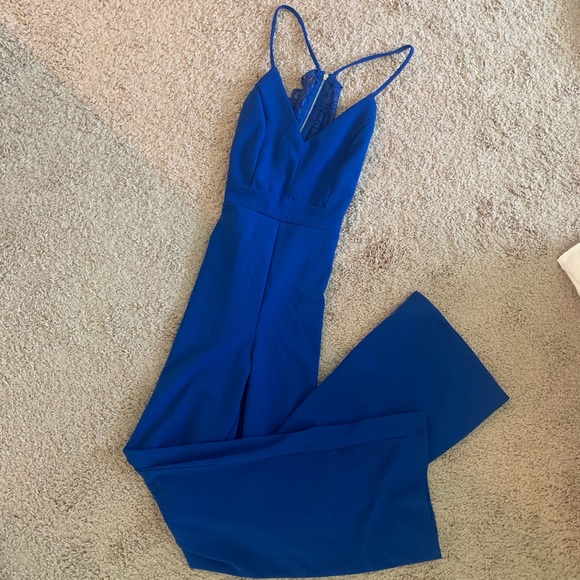 Royal blue jumpsuit w/ lace back - Picture 5 of 6